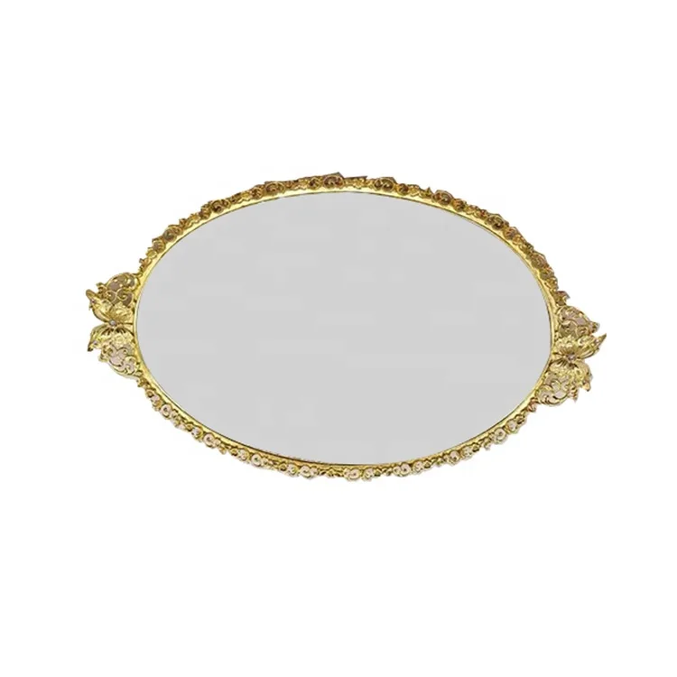New Aluminium Tray for Hotel Retro Decorative Fruit Tray Holder Vintage Mirror Brass Serving Tray espejos Mirrored Plate