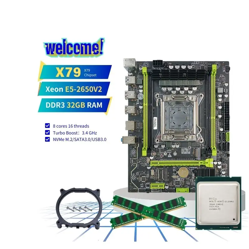 PANDL Motherboards Combination set desktop pc e5 2650 V2 combo 32 gb ddr3 32gb ram 2650V2 motherboard kit xeon x79