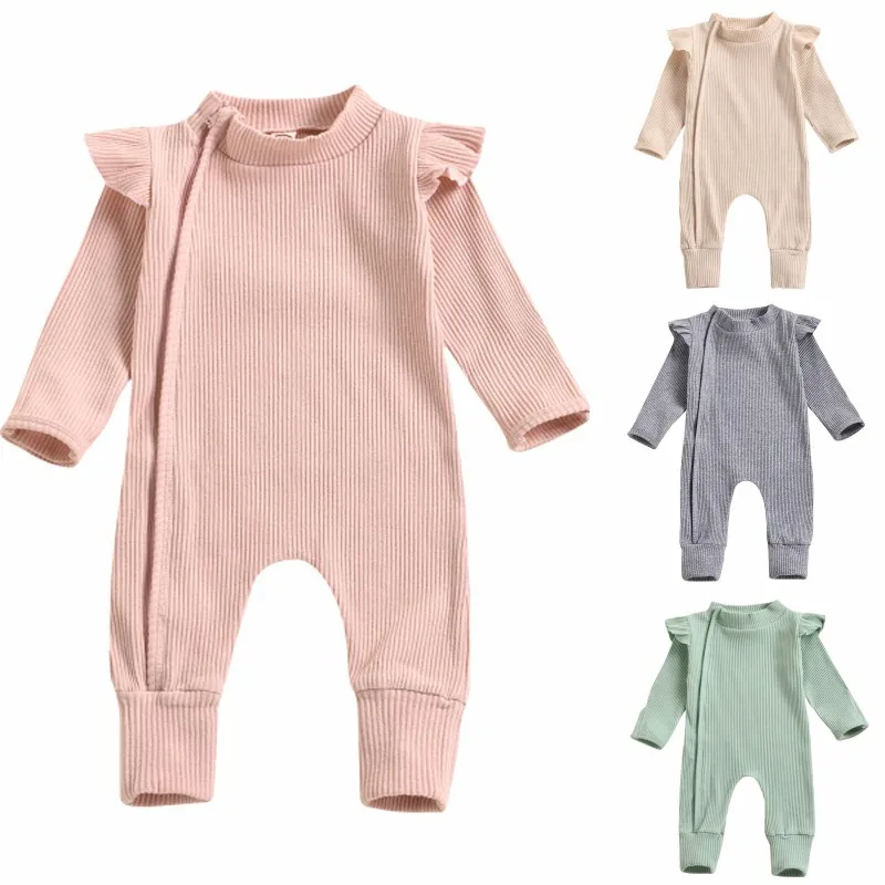 Детский хлопковый комбинезон; Сезон весна-осень; Новинка; Однотонный комбинезон на молнии с длинными рукавами для мальчиков и девочек; Домашняя одежда