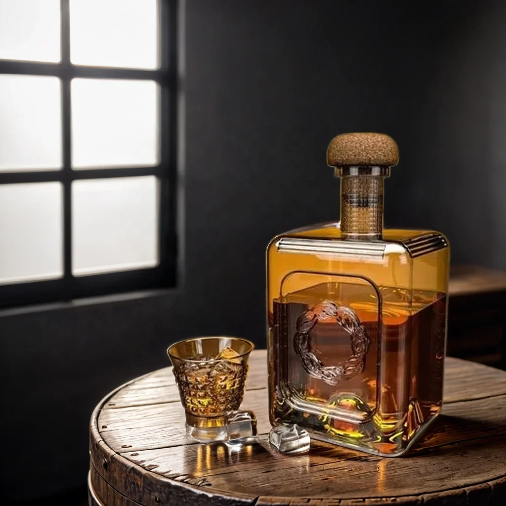 Customized handmade high borosilicate glass high-end whiskey, vodka, brandy glass bottles