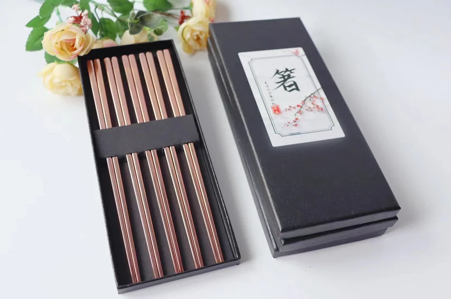 Reusable Dishwasher Safe Chop Sticks Cute Laser Engraved Non-slip Japanese Korean metal stainless steel chinese chopsticks