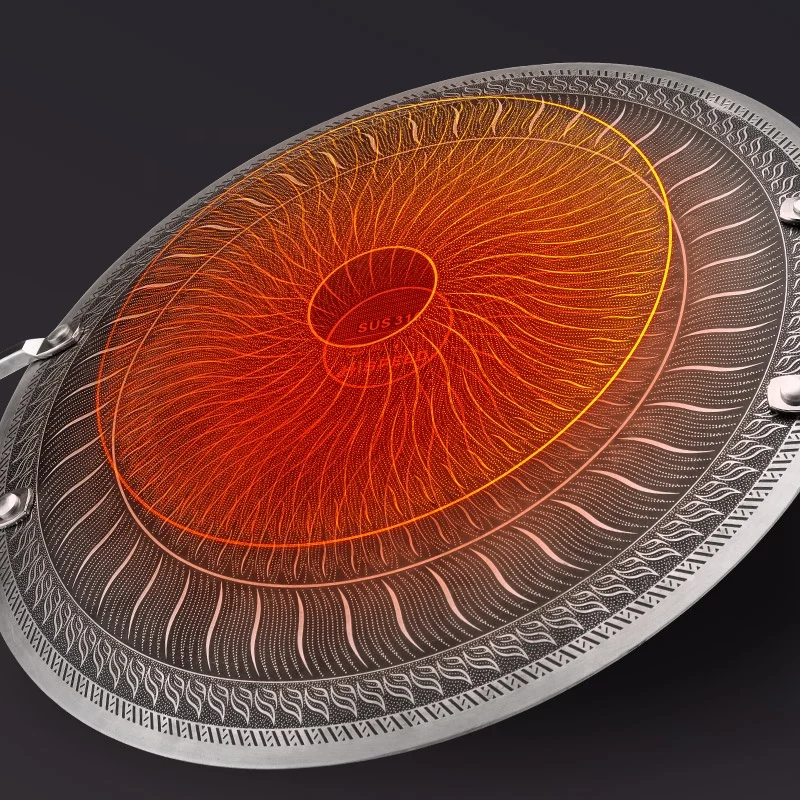 HISPEED Korean Grill Griddle Pan Smokeless BBQ Round Pan Food Grade Camping 316 Stainless Steel Frying Pan