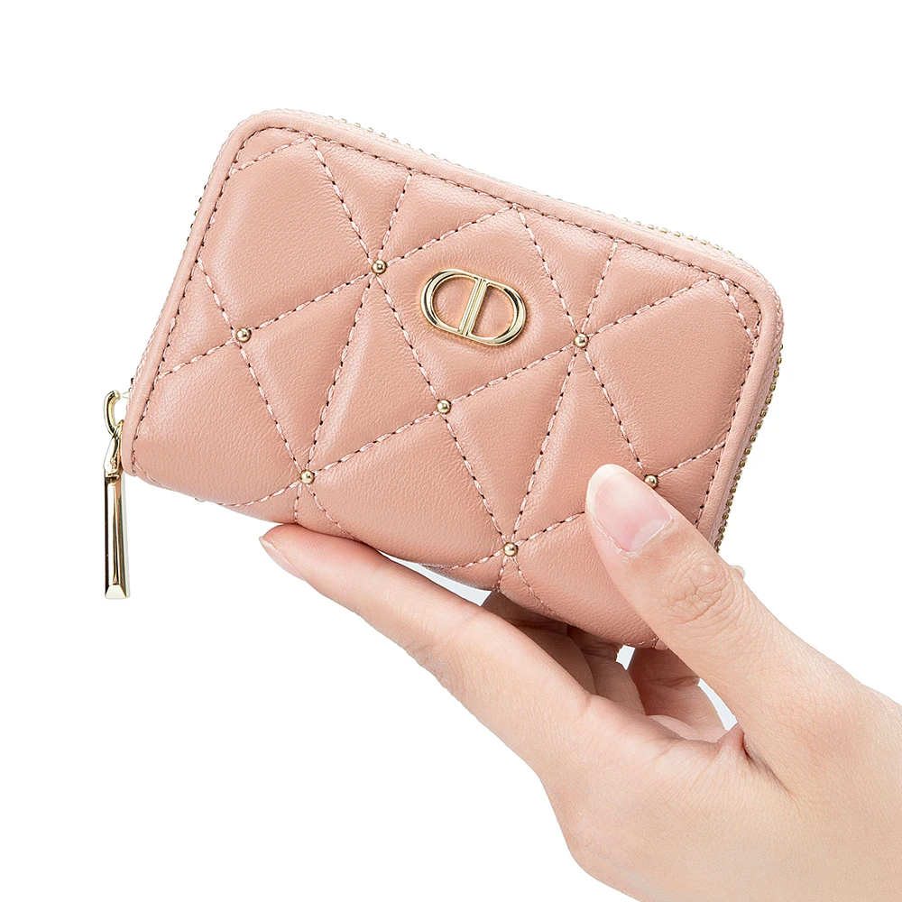 2022 leather women's organ card bag simple diamond pattern wallet card holder cute girl Korean style sheepskin small bag