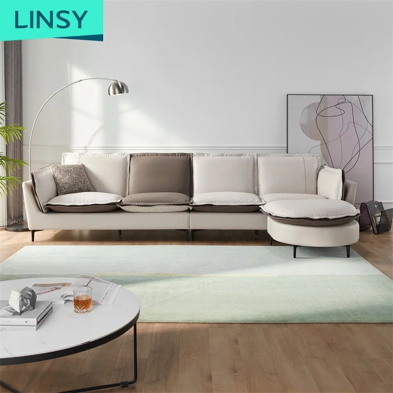 Linsy New Design Minimalist American Green White Corner Sofa Set Modern Oval Shape Chaise Sofa S126