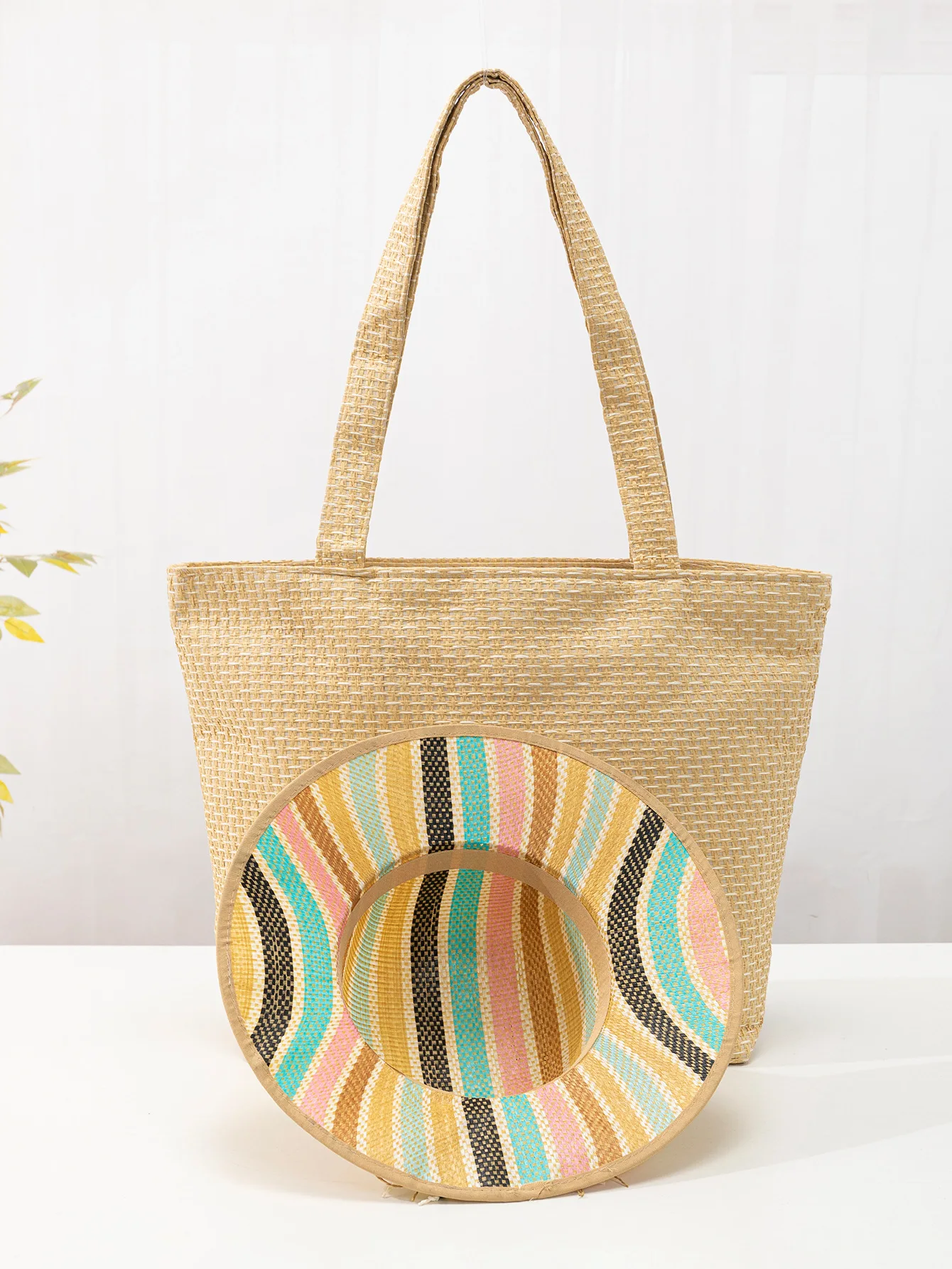 New Arrivals Brown Coconut Tree Bag Hat Women One Shoulder Large Capacity Canvas Bag Hat Set