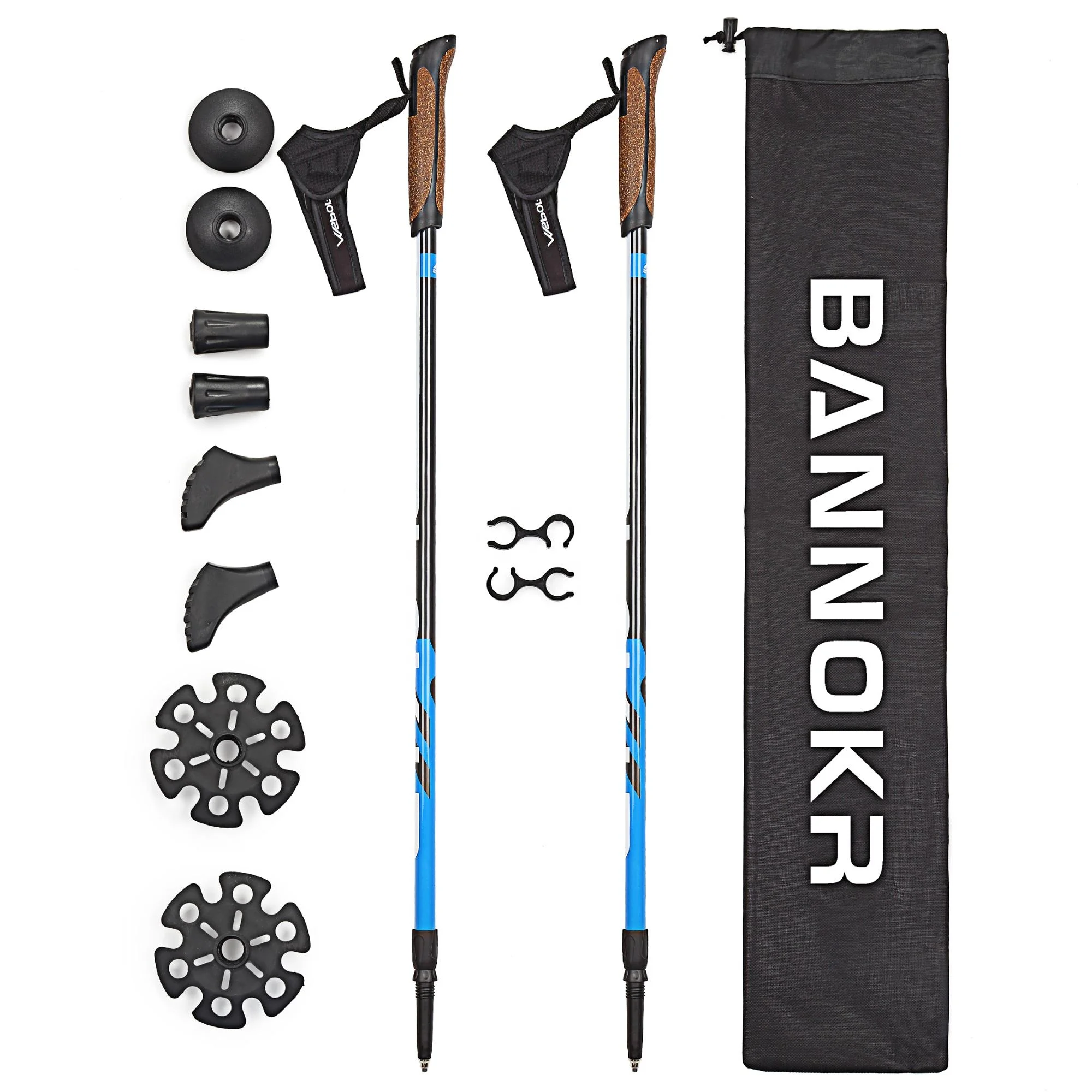 Two  sections nordic walking stick cork grip extendable walking sticks self defense hiking stick