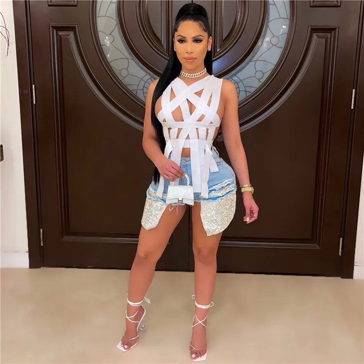 2021 New Summer Cloth Matching Elastic Stretch White Crop Top Women T Shirt Tight Top Women Designer t-Shirt