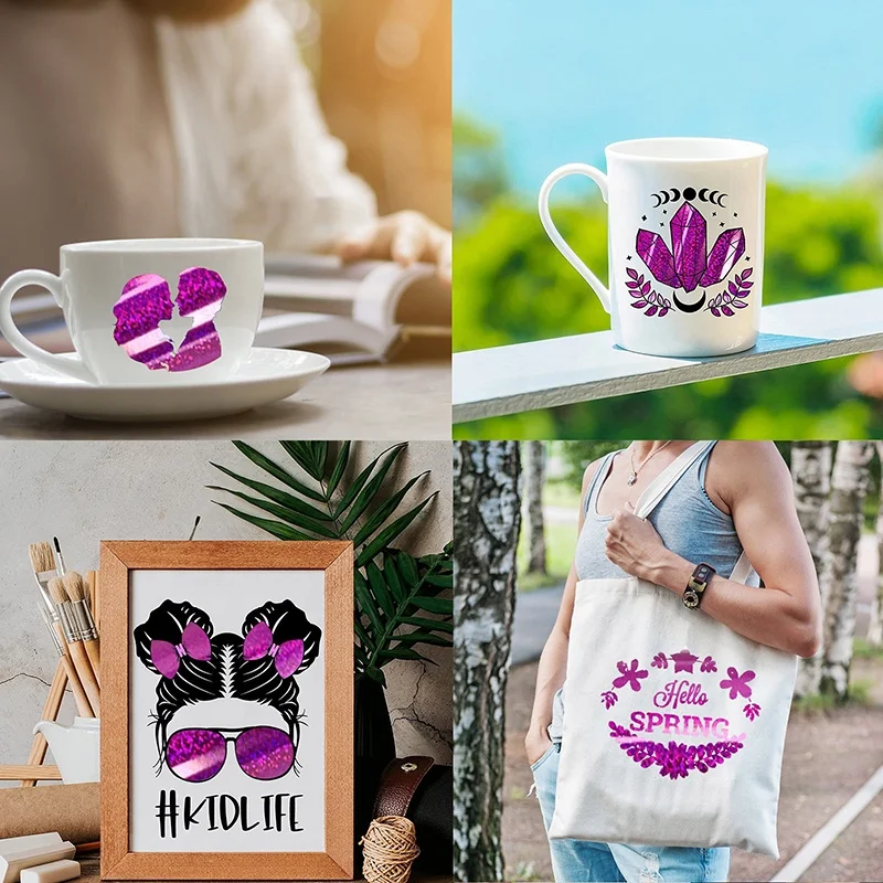 Shunaimei high quality pet film holographic Vinyl rainbow htv heat transfer vinyl for tshirt