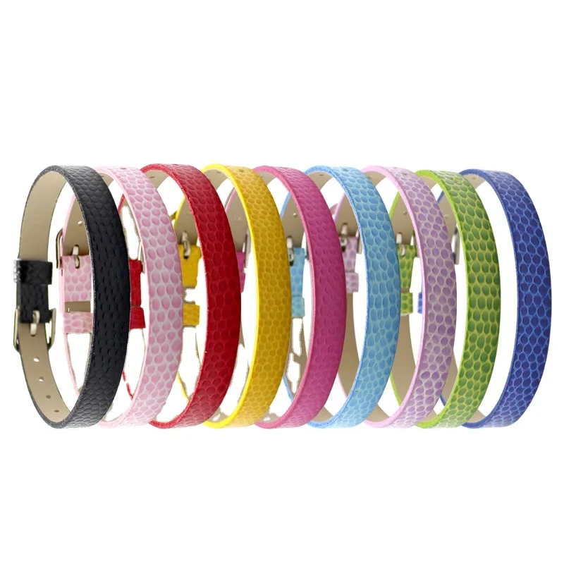 8mm PU Leather Snake Surface Slide Charm Letter Wristband Wrist Strap Bracelet for DIY Bracelets Making Accessories