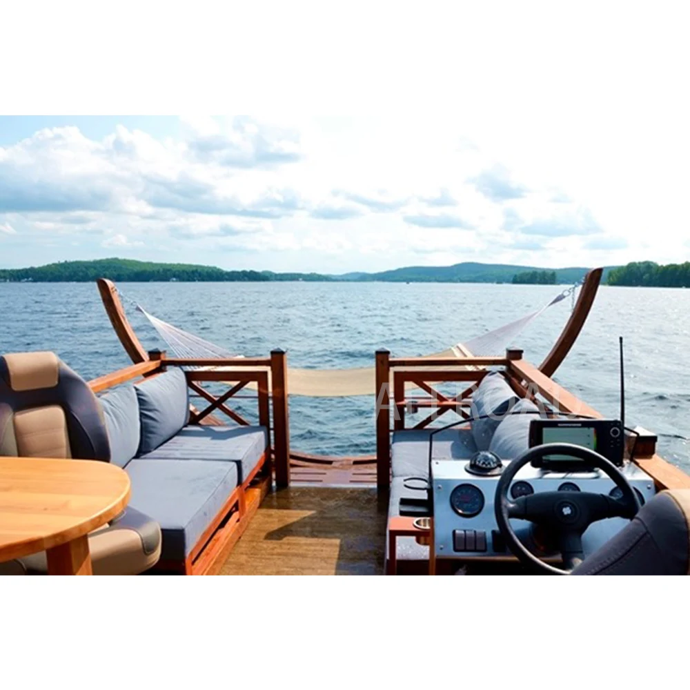 30FT Floating House Boat Aluminum Pontoon Houseboat On The Water