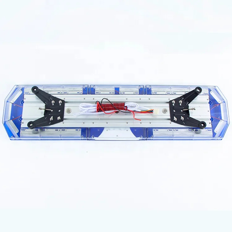 Dc 12v Toproof Mount Blue LED Strobe Light Bar with 100watts Build-in Speaker and Horn Siren Alarm for Ambulance