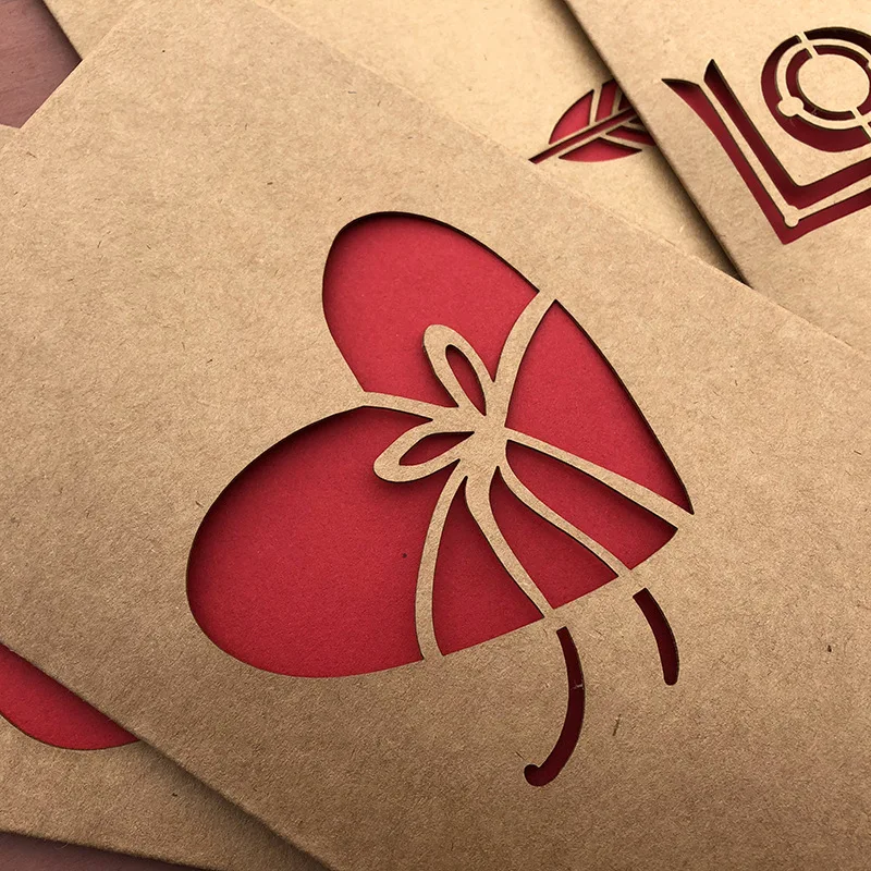 Wholesale Vintage Kraft Hollow Love Bulk Greeting Card Custom Design With Envelope