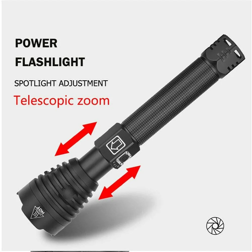 Wholesale Led lamp 26650 battery Xhp70 powerful rechargeable XHP90 strong light zoom flashlight charging power display