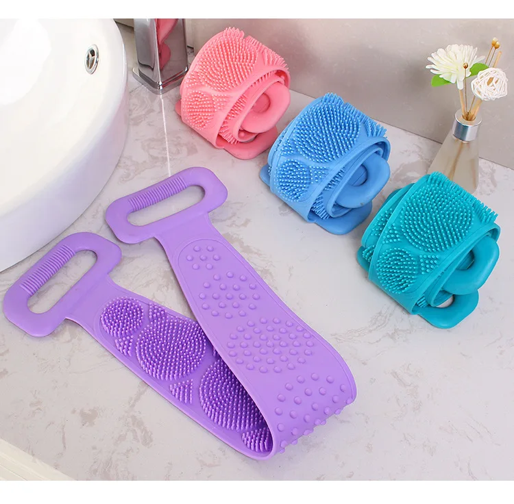 Wholesale Body Wash Silicone Body Scrubber Belt Double Side Shower Exfoliating Belt Removes Bath Towel