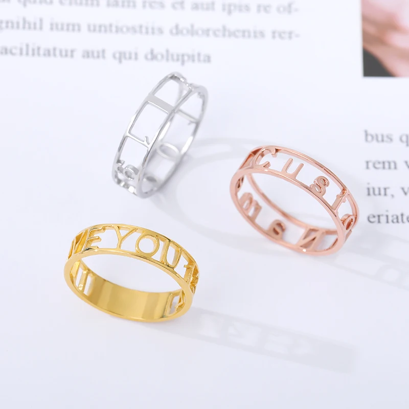 Classic Couple Jewelry Gold Hollow Out Roman Numerals Ring Custom Stainless Steel Letter Number Ring For Women Anniversary Gift