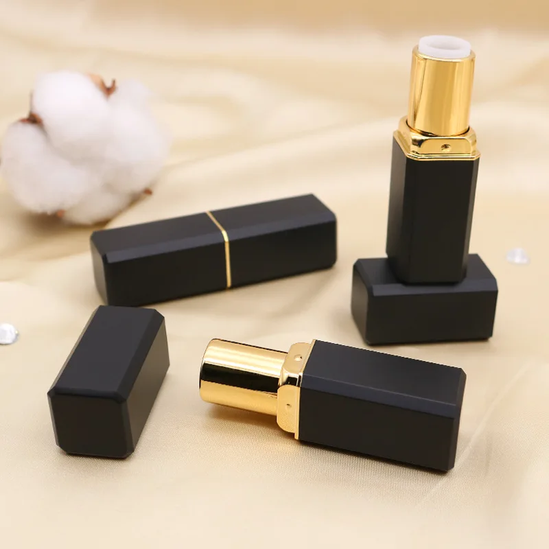 Customized Recyclable 12.1mm Black Golden Cosmetics Metal Lipstick Tube Empty Lip Balm Container Tube Cosmetic Packaging