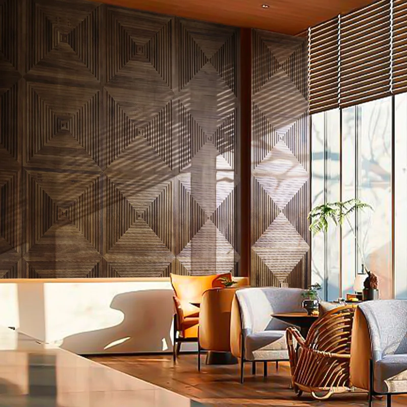 Black walnut solid wood mosaic background wall panel Modern Homestay Hotel Home Decoration Wall Decoration Wooden wall panels