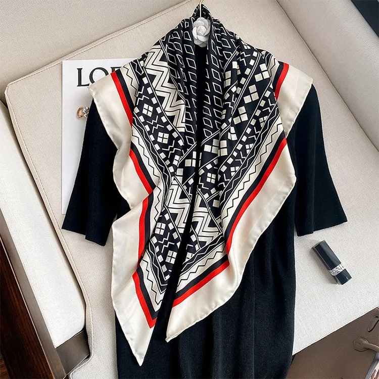 Корейская версия шелковый шарф с геометрическим принтом на заказ 90*90 см квадратный шелковый шарф летний солнцезащитный шарф