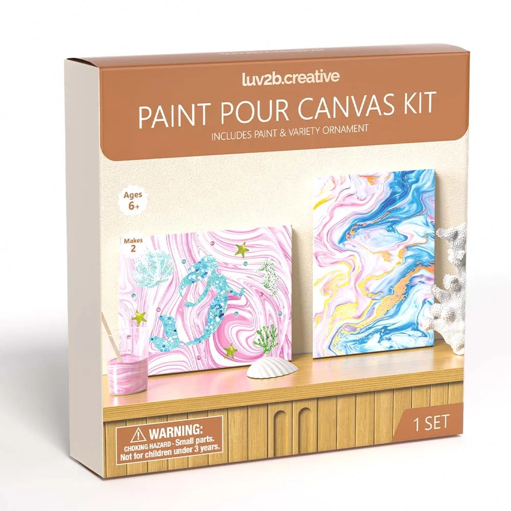 2 Sets Canvas Pour Paint Kit Create Your Own Acrylic Pouring Art DIY Colorful Canvas for Children