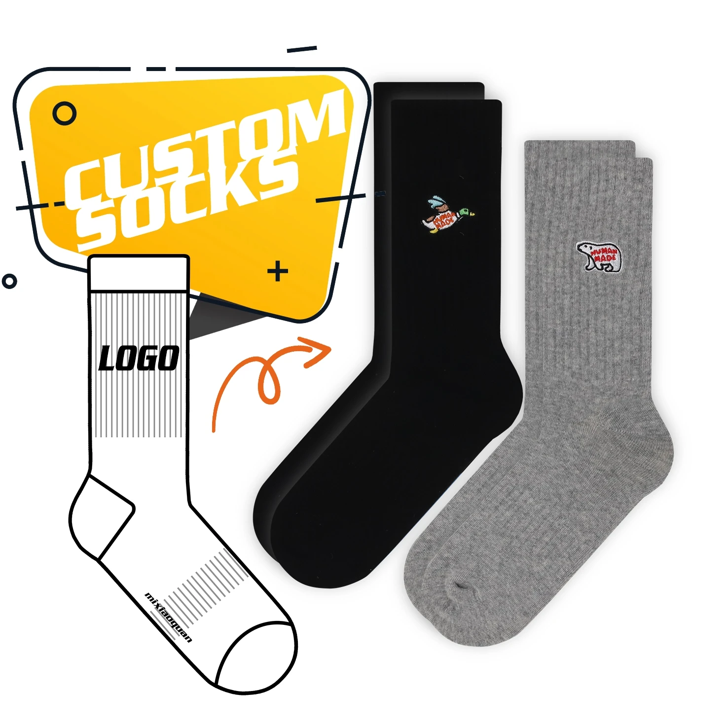 Export high-quality socks with your embroidery logo custom patch socks embroidered unisex socks embroidery custom logo
