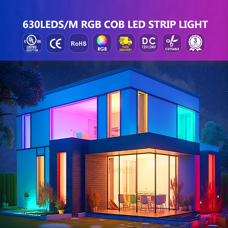 Addressable 630chips Cob Led Strip 12v 24v 12mm Rgbic Dream Color Waterproof Rgbw Rgb 12v 24v Cob Led Strip Light