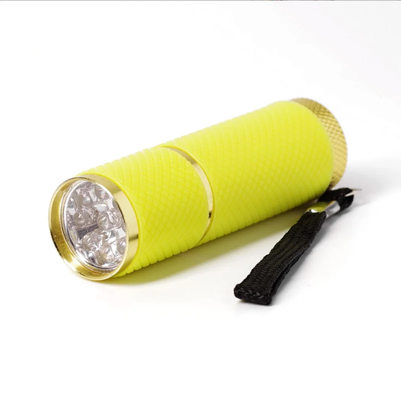 9 LED Beads Mini Night Glow  Flashlight Portable Waterproof Aluminum Alloy Purple Light UV Light Lamp