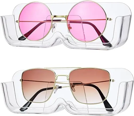 2pcs Eyeglasses Holder Stand Wall Mounted Sunglasses Display Case Glasses Organizer with Adhesive Sticker for bathroom bedroom
