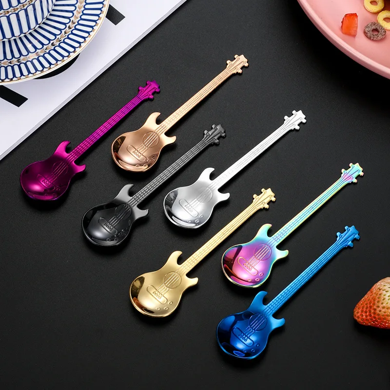 Top Quality Stainless Steel Guitar Shape Spoon Coffee Ice Cream Yogurt Sugar Spoon Funky Tea Spoons
