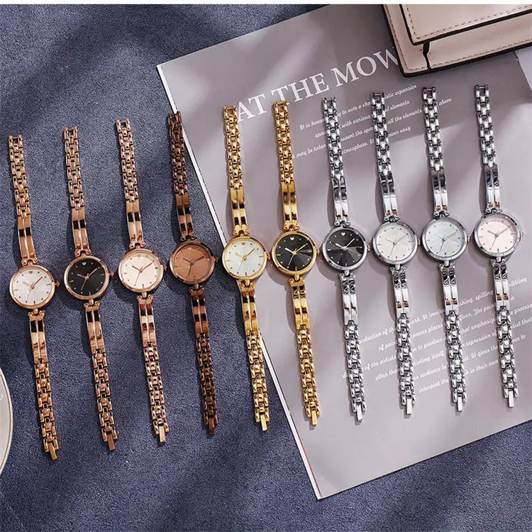 Exquisite Business Royal Luxury Quartz Watch Bracelet Ladies Valentines Day Heart Rose Gold Plated Woman Watch Bracelet
