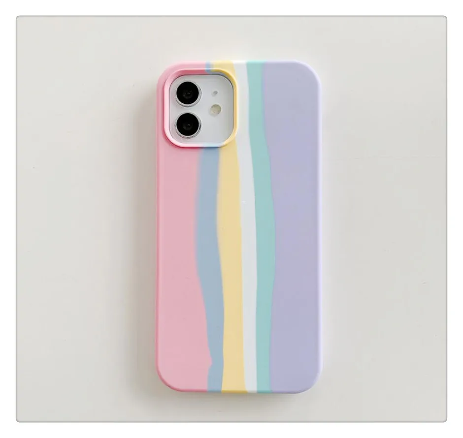 Waterproof Rainbow Color Cell Cover Mobile Phone Bags Cases Soft Liquid Silicone Phone Case For Iphone  14 12 11 Pro Max Series