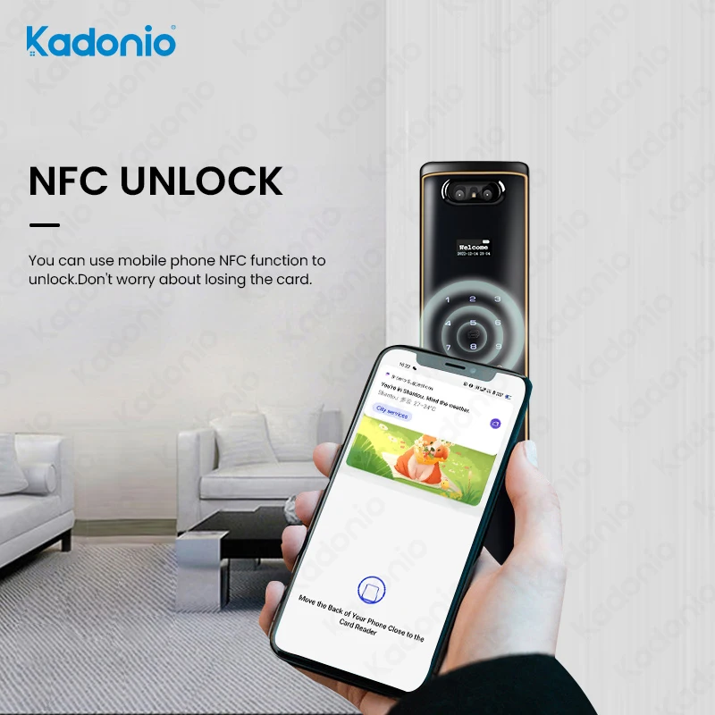 Kadonio Built-in Camera APP Remote Control Fingerprint Face Recognition Smart Door Lock With Doorbell