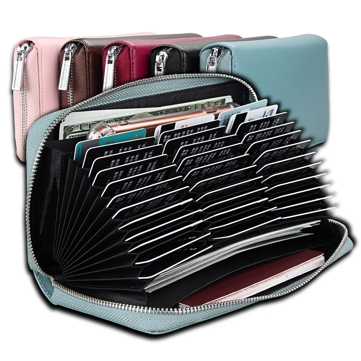Genuine leather RFID credit card wallet multifunctional passport wallet wholesale