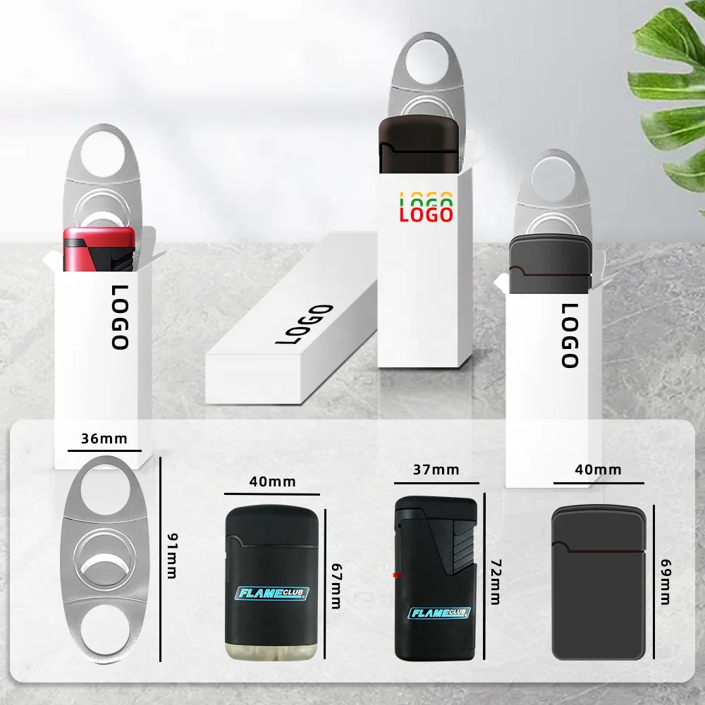 Private your logo promotion cigar ser gift stainless steel cigar cutter and lighter luxury set