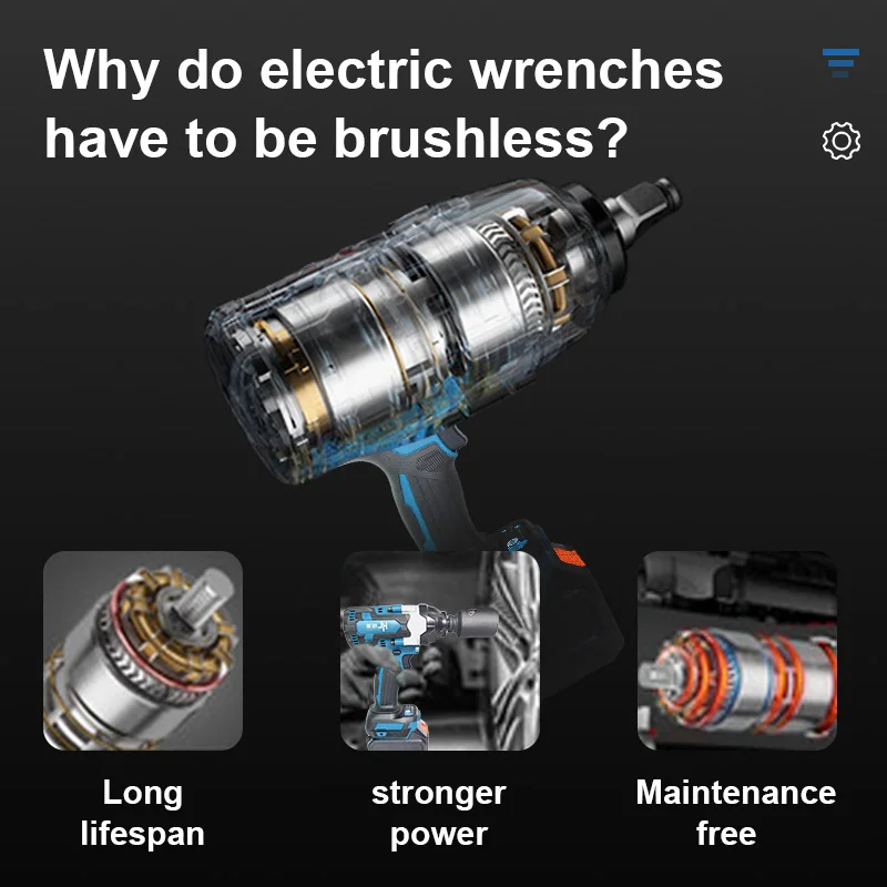 HENGLAI 20V 1500N.m 1/2 Inch Brushless Lithium Li-ion Battery Cordless impact wrench socket power