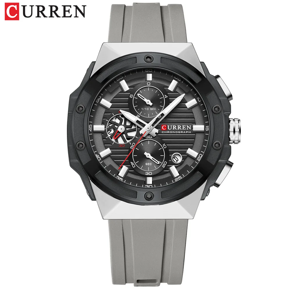 CURREN 8462 новые модные мужские часы роскошные силиконовые спортивные кварцевые с датой водонепроницаемые наручные хронографом