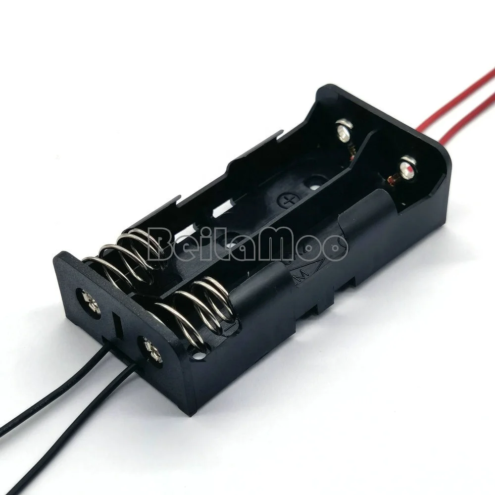 Dual 2*18650 two cell box with wire leads 150mm parallel 18650 battery holder