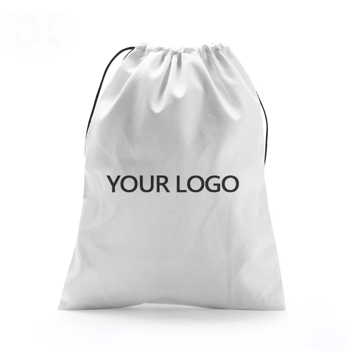 Custom Printed Logo White Canvas Pouch Bag Personalised Cotton Fabric Canvas Drawstring Pouch For Cosmetic Clothing Packaging
