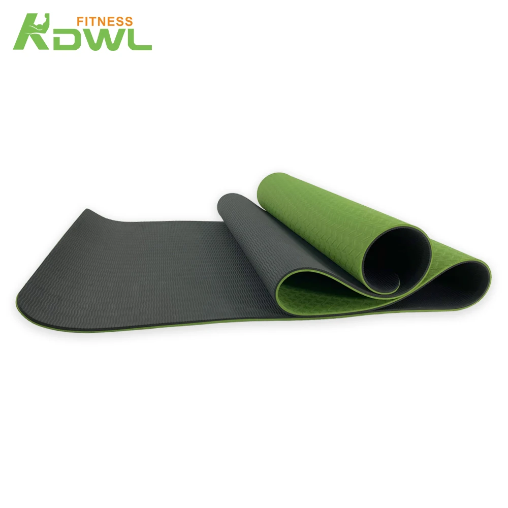Низкая цена, оптовая продажа, толстый двухцветный нескользящий экологически чистый коврик для йоги из ТПЭ 6 мм