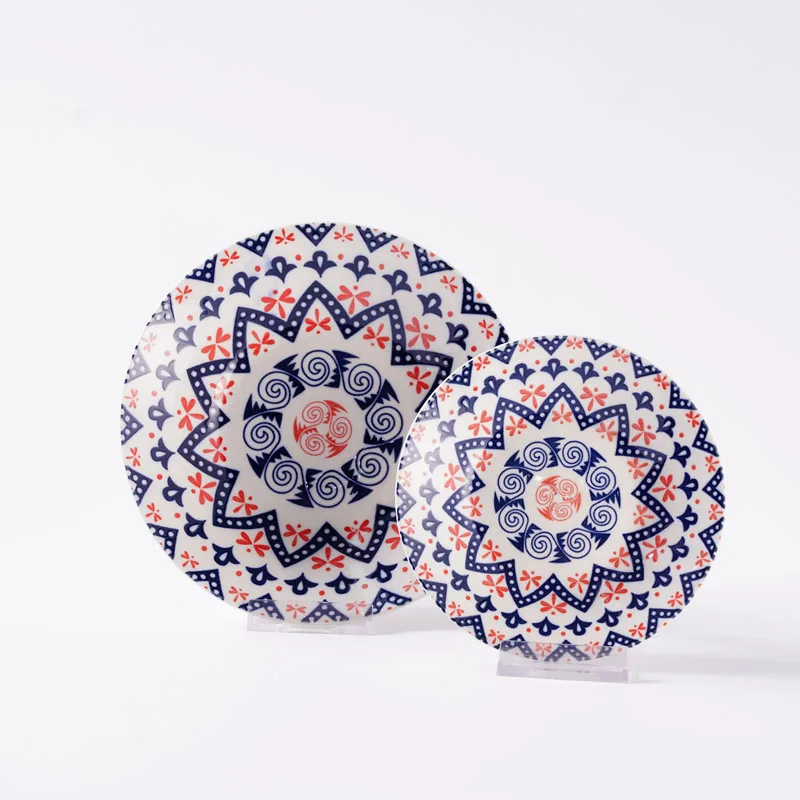 Huilang Round Edge Porcelain Round Dinnerware Set Bohemia Ceramic Dinner Set Dinnerware Porcelain Dishes Porcelain Plate Set