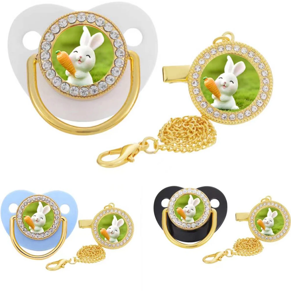 Dollbling Cartoon Rabbit Carrot OEM Photo Baby Pacifier Clip Chain Chupeta Strass