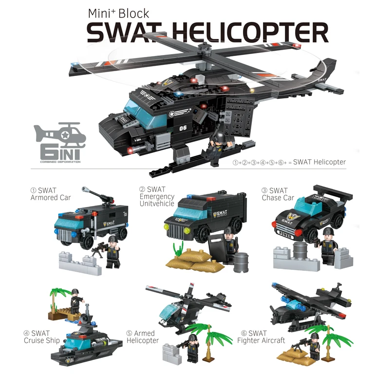 Building Block Capsule Toys Assorted Learning Building Riot Police&Helicopter Educational Assembling Construction Toys For Kids