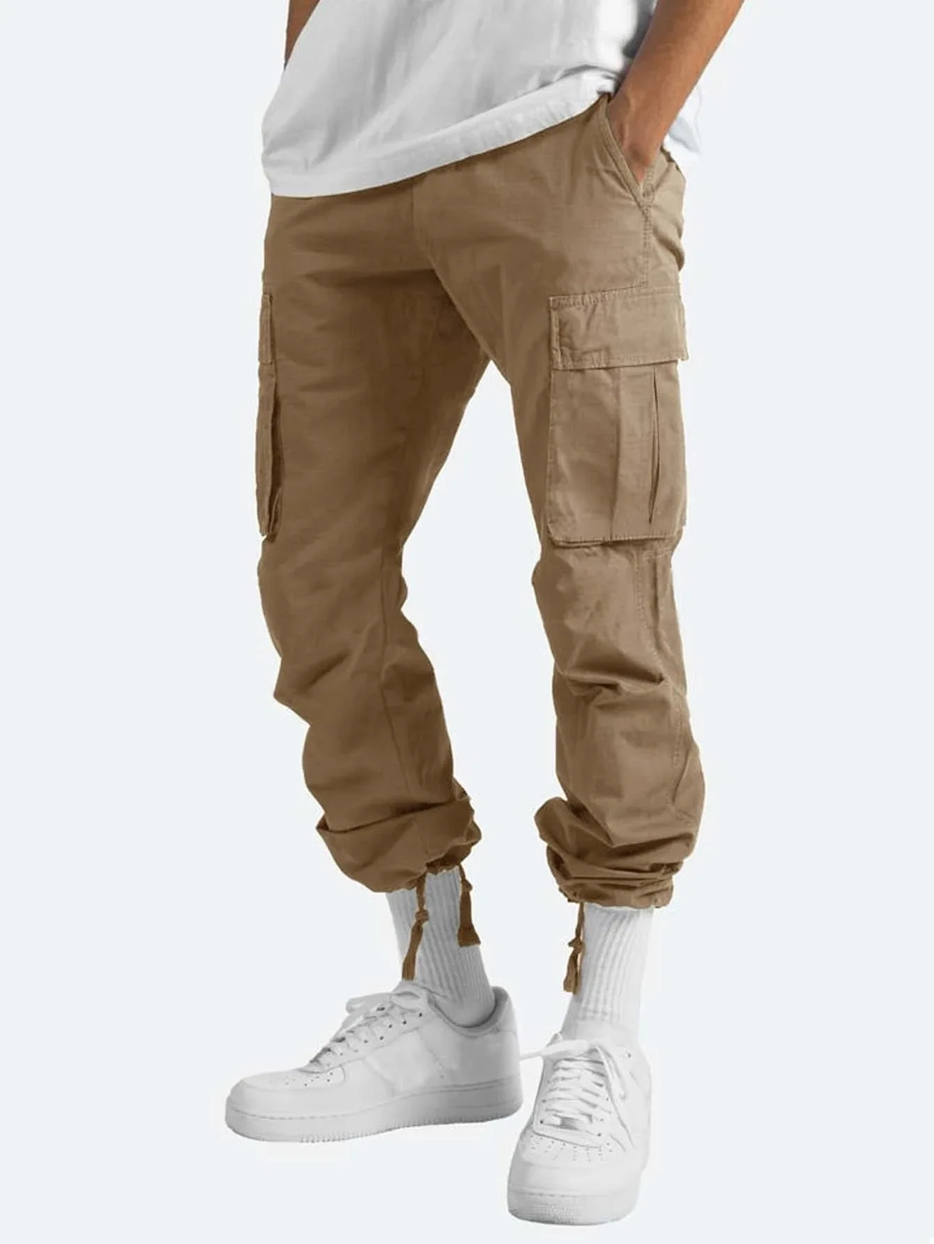 men linen cargo joggers pants