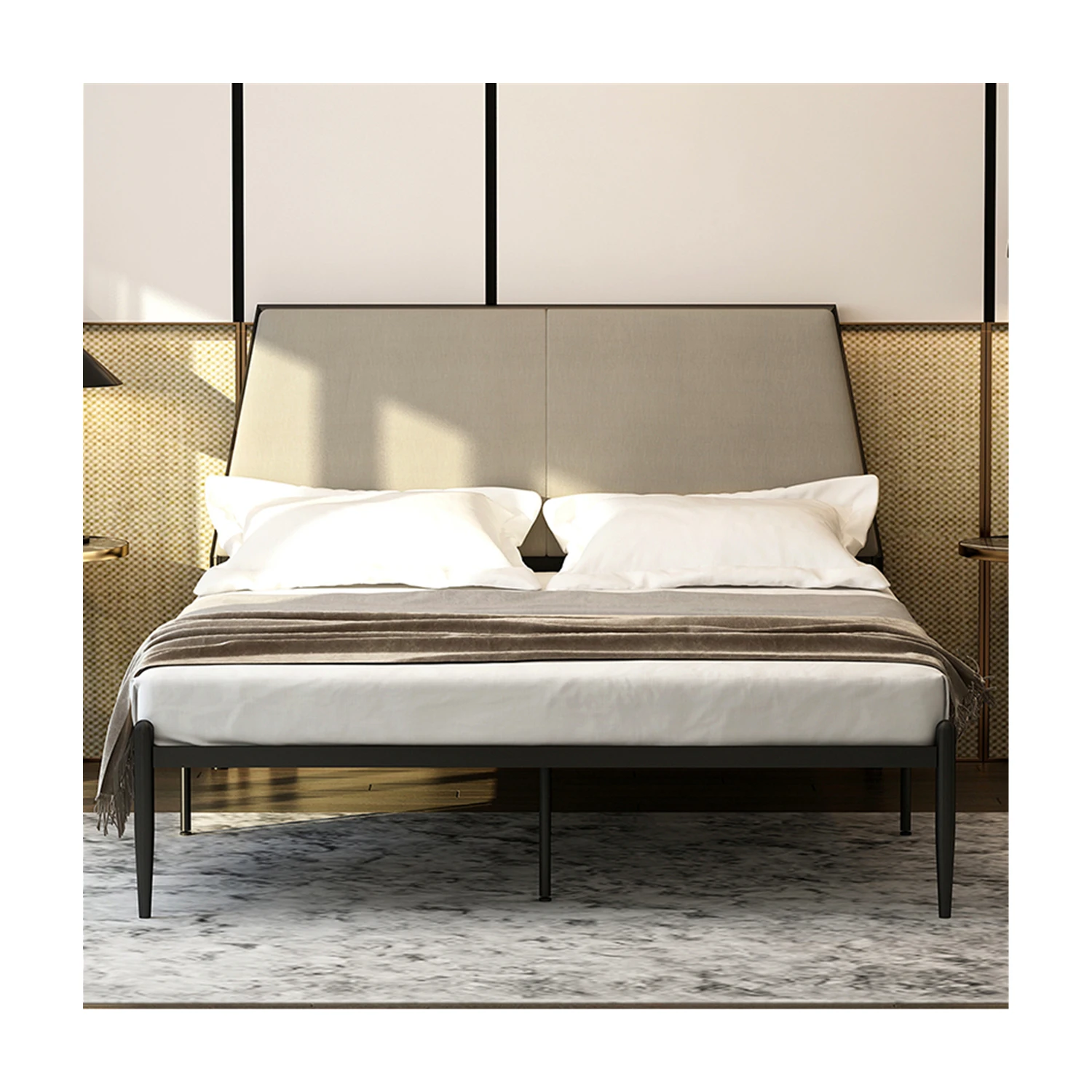 Top Sale Guaranteed Quality Iron Bed With Cushion Headboard Metal Beds Frame Queen Bed for Bedroom