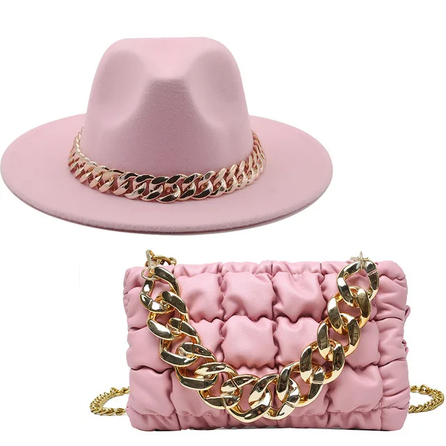 Шляпа Fedoras Женская роскошные аксессуары комплект шляпы с золотой цепочкой женская зеленая сумка-тоут элегантная джазовая шляпа и головной убор для