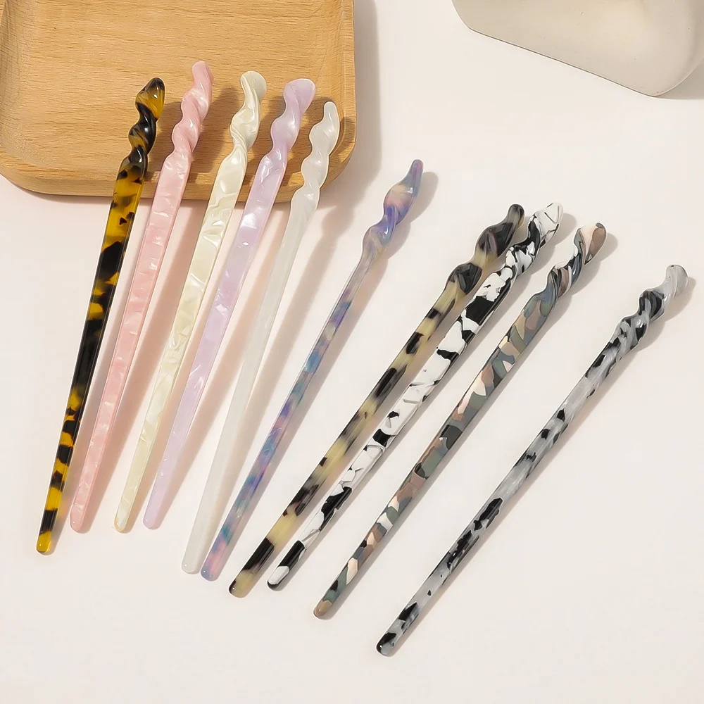sweetwoo Women Hair Accessories Chopsticks Hair Strip Jewelry Retro Style Simple Marble Acetate Hairpin Sweet Girl Hair Stick