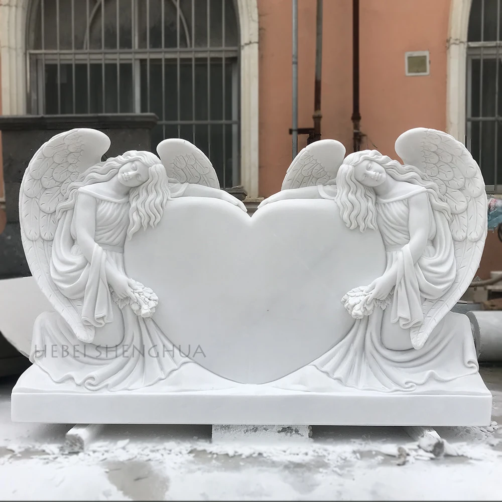 Customized Cemetery White Marble Hand Carved Angel Statue Tombstone For Sale