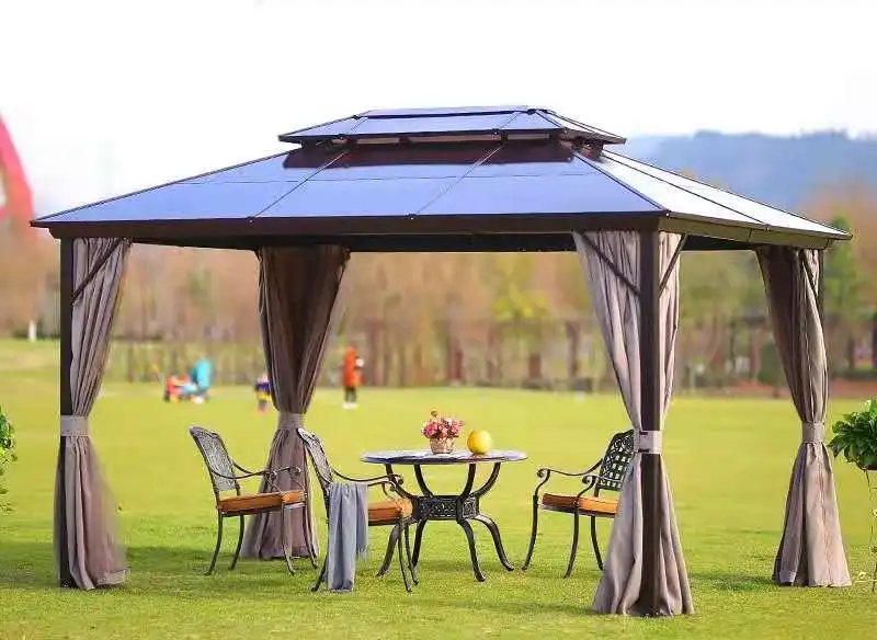 3*4M Luxury  Outdoor Gazebos Garden courtyard Party Double Polycarbonate PC Roof Aluminium Hardtop Gazebo
