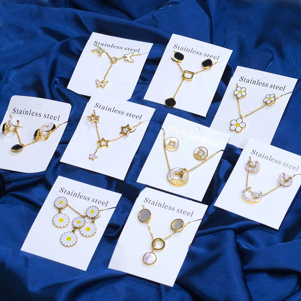 Новые ювелирные изделия из нержавеющей стали 18k золотое ожерелье кулон и серьги гвоздики наборы ювелирных украшений (1600108453696)