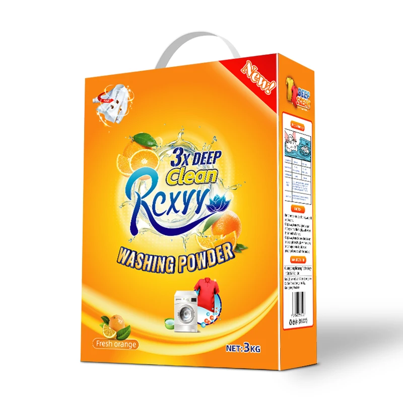 Wholesale cheapest price eco free samples paper box packed 3kg bulk laundry detergent wash washing powder for clothes
