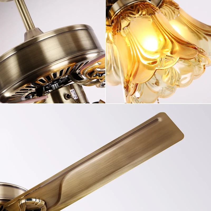 Living room 52 inch retro modern decorative ceiling fan with led lights ceiling fan light chandelier